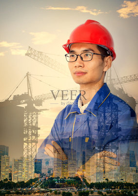 多重曝光,亞洲人,建筑,工程師,建筑業(yè)